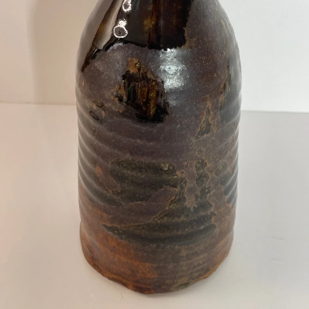 Japanese Tokkuri Sake Pottery Vase Brown Rust Glaze Handcrafted Ceramic Bud Vase